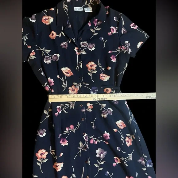 Floral Button Down and Tie Back, Black Dress - Picture 6 of 10